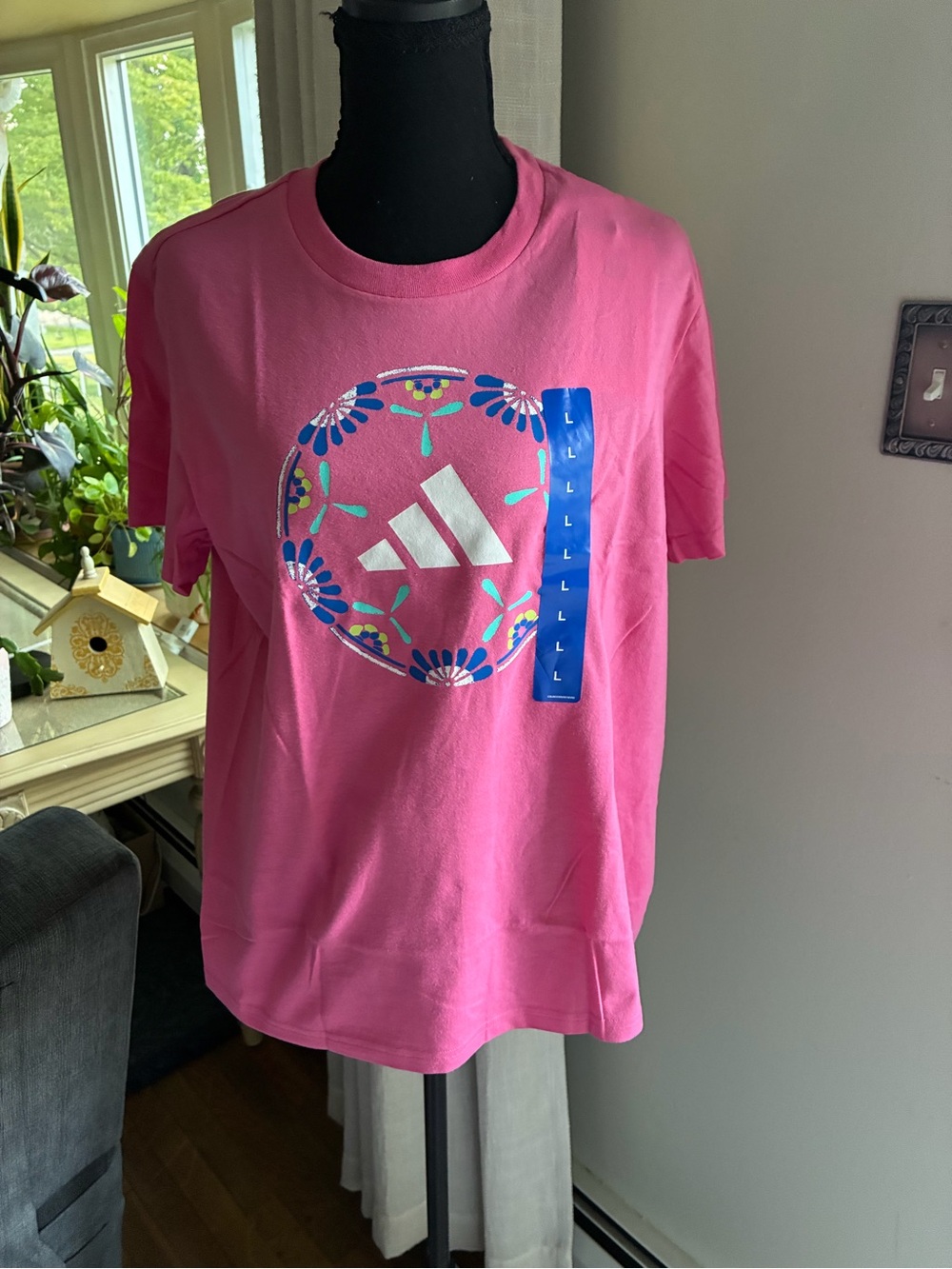 adidas Pink Floral Trefoil Short Sleeve Tee